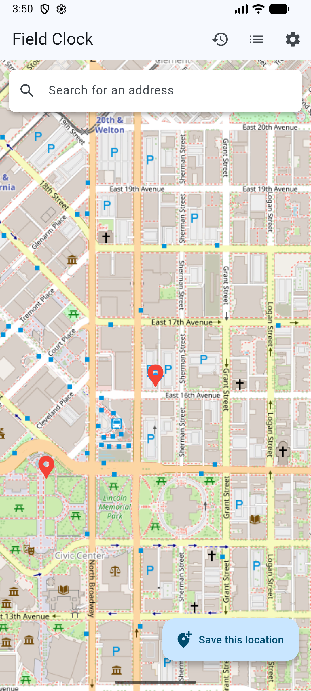 Client location pins screenshot